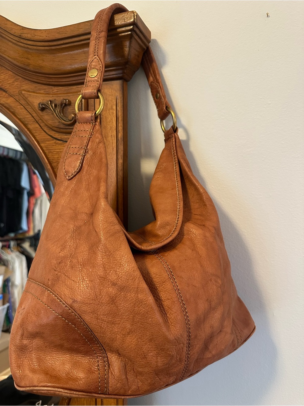 Frye Cognac Leather Shoulder Hobo